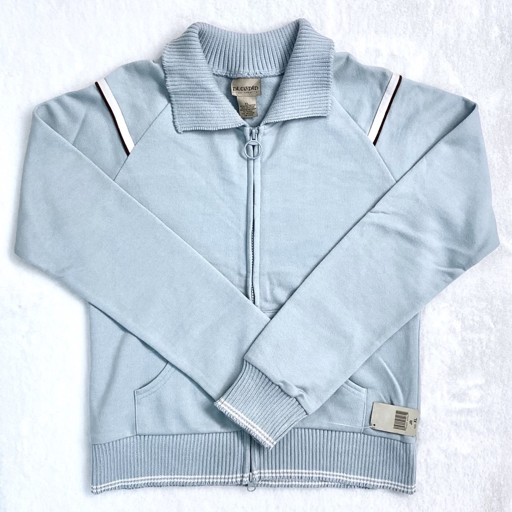 NEW DECODED Blue Long Sleeve Zip - Front Sweater